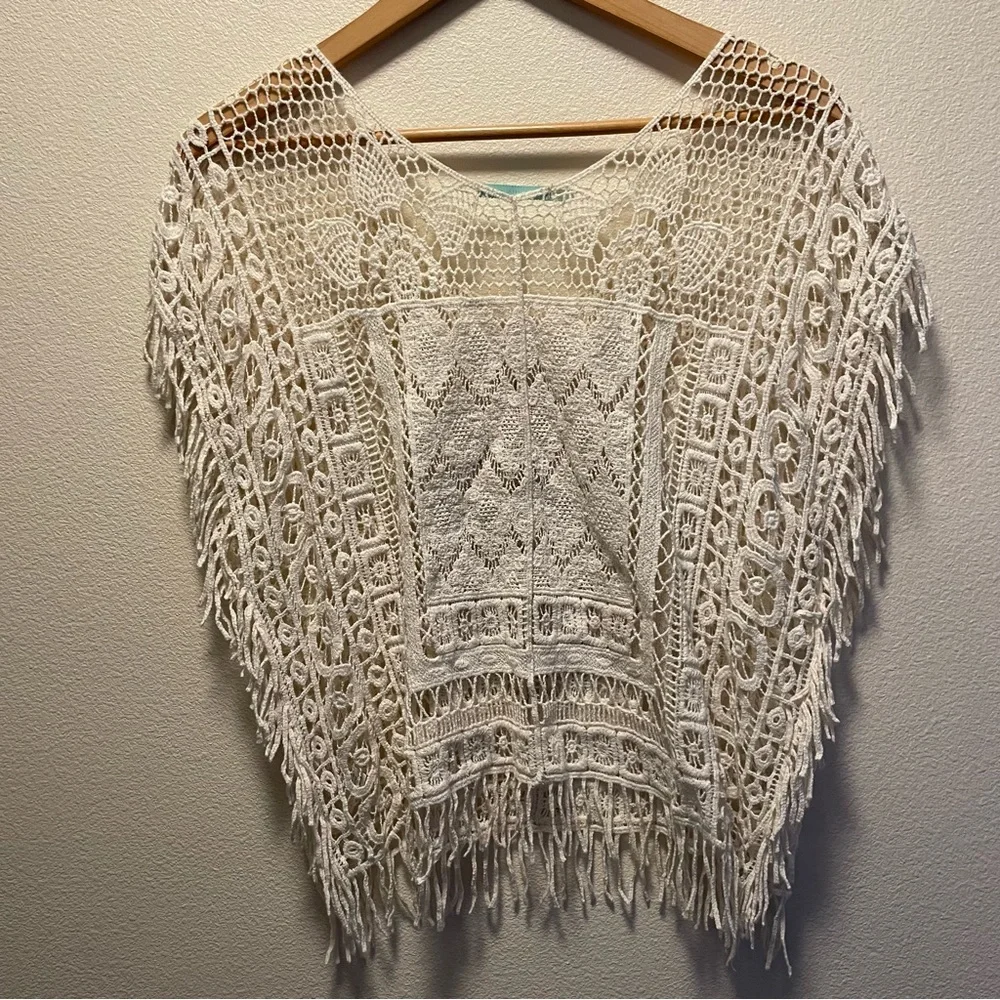 Mauricies Womens Sheer Crochet Lace Blouse Fridge White Floral Top Size S